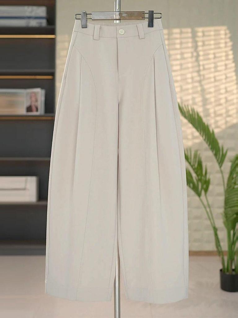 Women's Gray Wide-Leg High-Waisted Slimming Drape Suit Pants