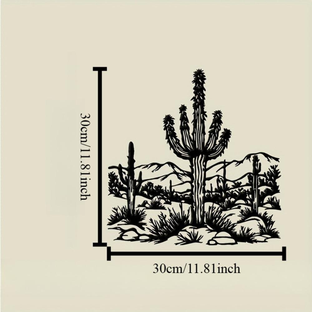 Iron Metal Wall Art Desert Cactus Sculpture, Black Southwest Landscape Decor for Outdoor Patio House, Durable Wrought Iron Hanging Sign