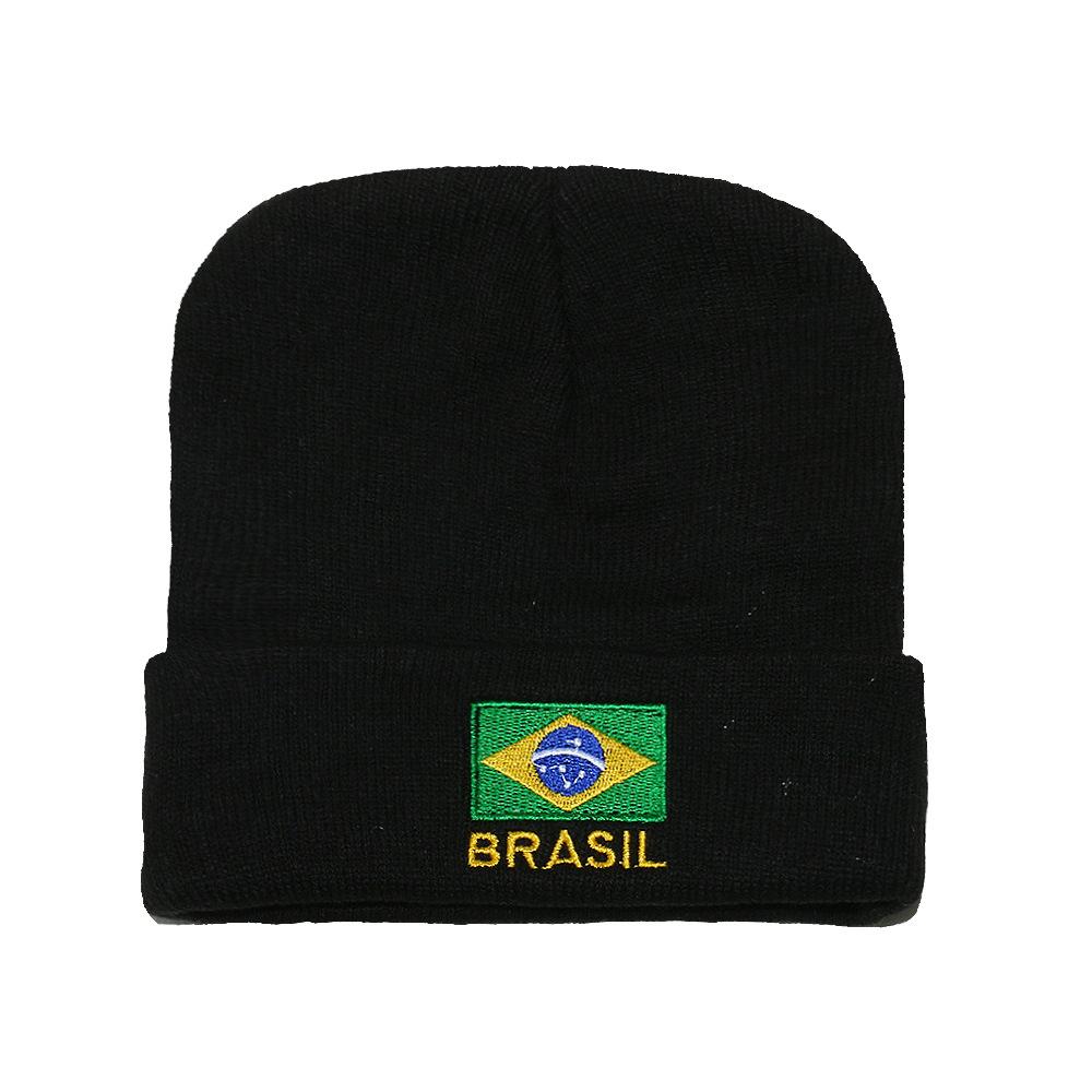 Autumn and winter new wool hat warm cold hat pullover hat Brazilian flag embroidered knitted hat for men and women