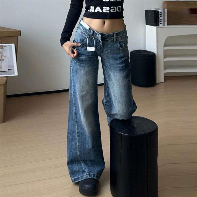 Women s Autumn Retro Blue Micro-Flare Low Waist Jeans XL