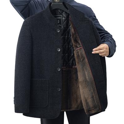 Stehkragen Herren Mittelalterlich und Älter Fleece Verdickte Jacke Papas Winter Baumwollgepolsterte Jacke