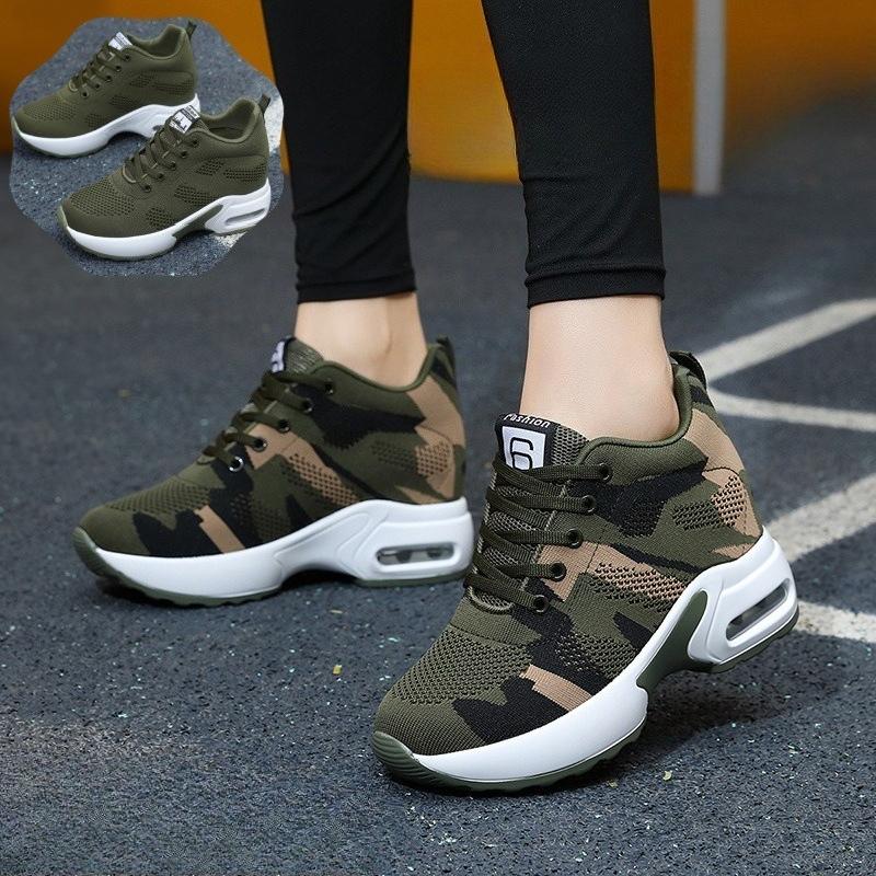 Women's Internal Higher Shoes Camouflage Casual Sports Soft Bottom Shoes Travel Air Cushion Shoes