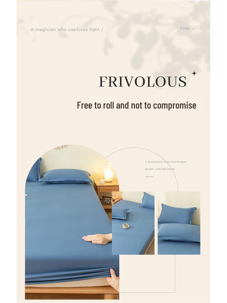 Solid Color Dustproof Fitted Sheet Set & Mattress Protector