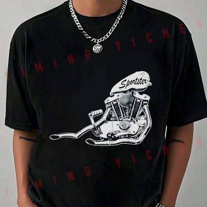 Retro Motorcycle Panhead Davidson Design T-Shirt Moto Riders Men's Casual O-Neck Tops Tee 202
