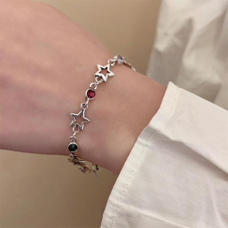 Silver Color Hollow Five-pointed Star Bracelet Zircon Bracelet Female Fashion Grunge Jewelry Adjustable Bracelet