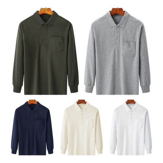 Herbst Frühling Herren Hemd Umlegekragen Geknöpfte Brusttasche Elastische Manschette Verdickter einfarbiger Pullover Lockeres lässiges Oberteil im Business-Stil