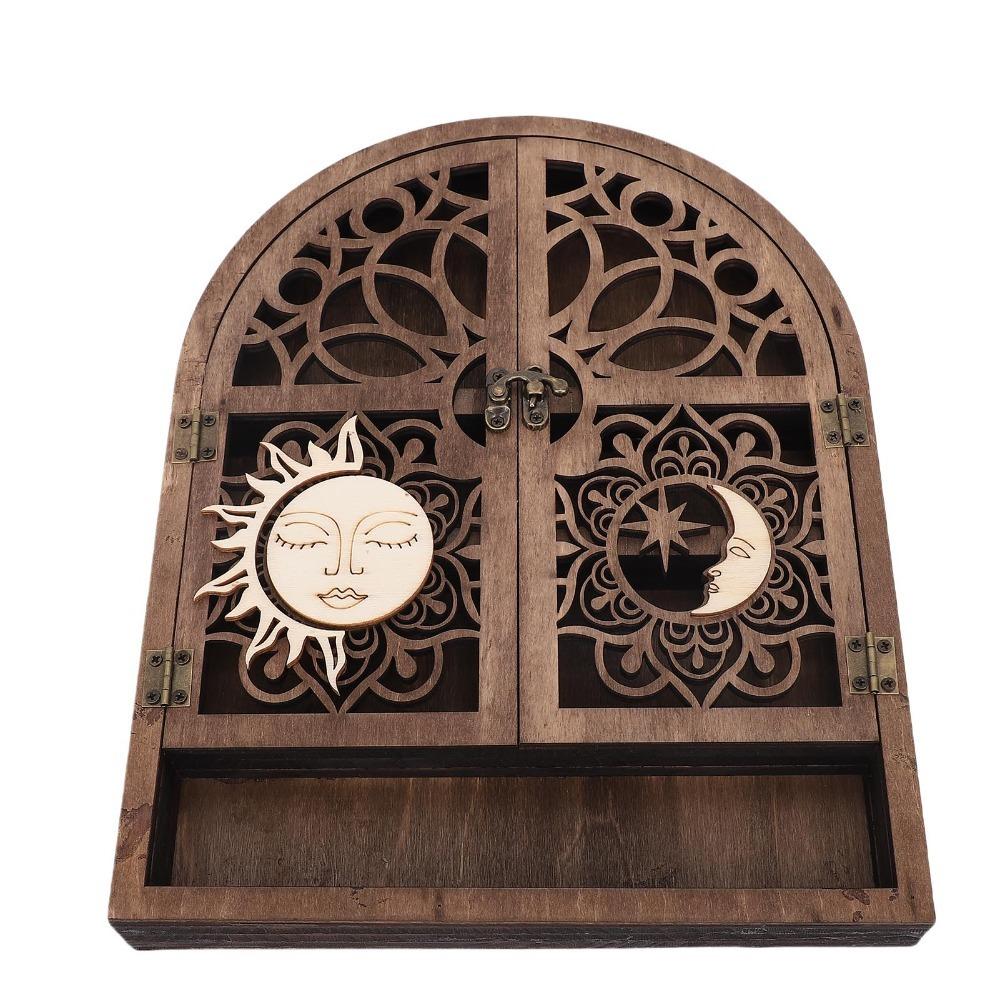 Sun and Moon Design Wall Crystal Display Shelf Small Wooden Wall Shelf Crystal Display Cabinet