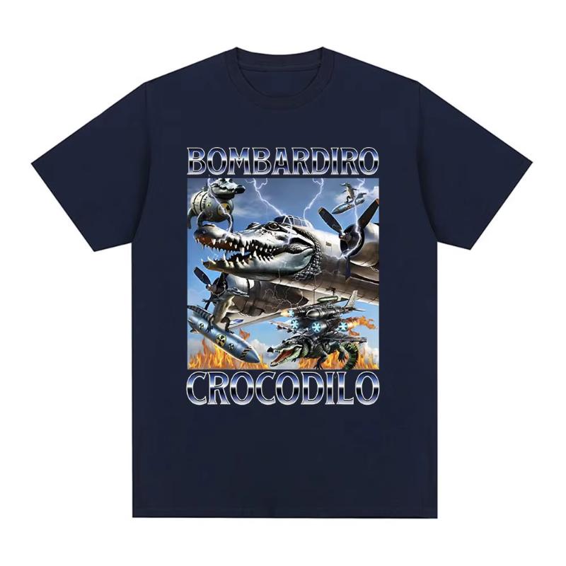 Bombardiro Crocodilo Crocodile Plane Bomber Funny Meme Tshirt Unisexs Women Casual Cotton Short Sleeve T Shirts Comfort Tshirts