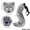 Halloween Set, Simulated Fox Mask Gloves, Plush Fox Tail, Handmade Beast Tail Cos Prop Accessories.