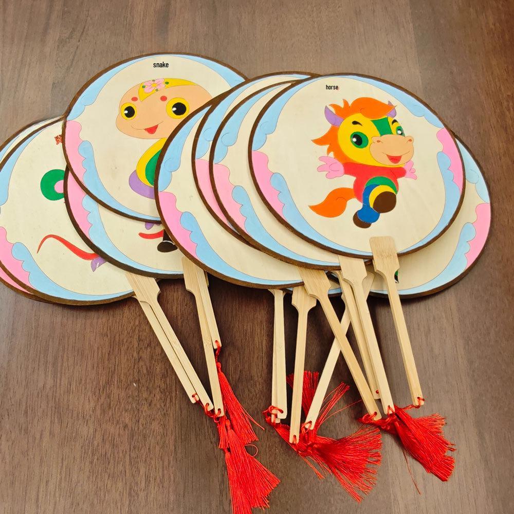 Chinese Zodiac DIY Wooden Fan: Children's Coloring Kit for Creative Parent-Child Interaction