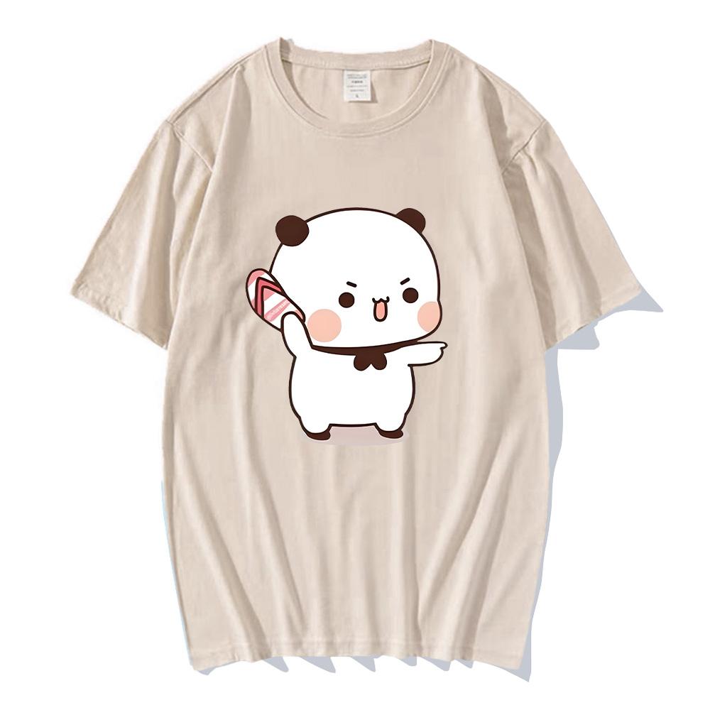 Couple Bubu Is Throwing Flip-flops At Dudu T-shirt Funny Valentines Day Clothes Cute Panda Bear Bubu Dudu Tops Y2k Cotton Tshirt