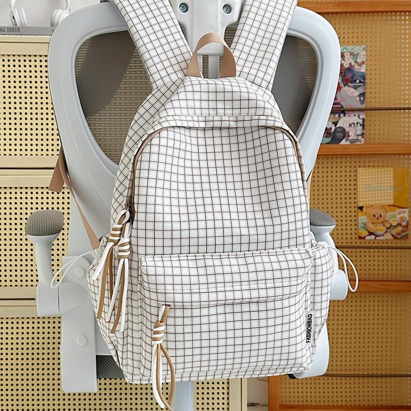 Schoolbag Retro Hong Kong Style Plaid Junior High School Female Students Lightweight College Style Schoolbag Female Lightweight Backpack Casual