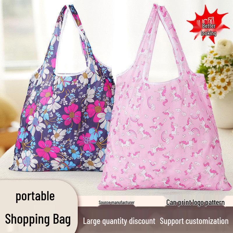 Eco-Friendly Large Capacity Foldable Tote Bag with Logo Print - Creative and Portable Design