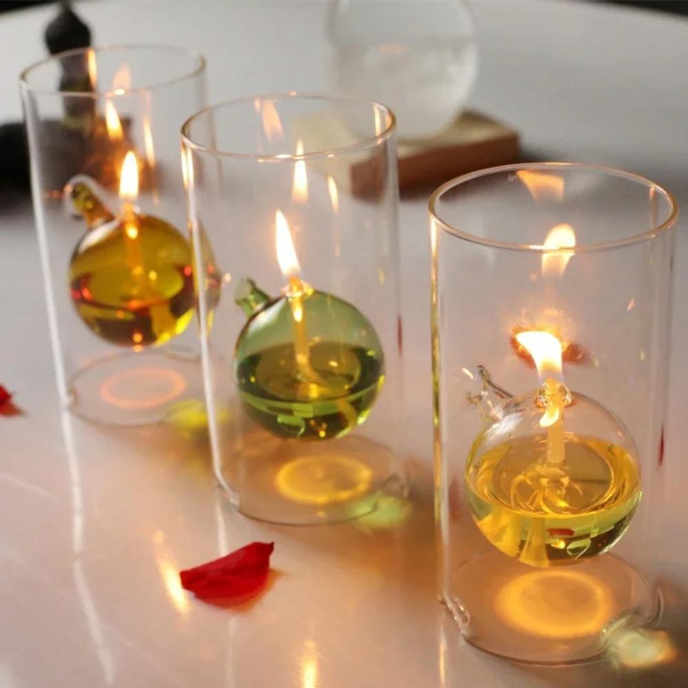 Creative Glass Oil Lamp Romantic Home Candlelight Dinner Wedding Accessory Portable Candle Holder for Bar & Dining Room bianco