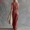 Women's  V-neck Waist Cinched Fashionable Jumpsuit Wide Leg Pants
