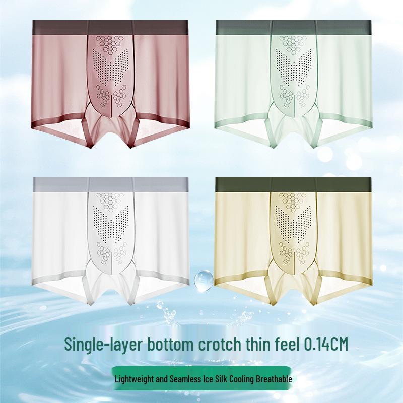 Herren Nahtlose Leichte Boxershorts aus Eisseide - Atmungsaktiv, Antibakteriell, Sommerunterwäsche für Teenager