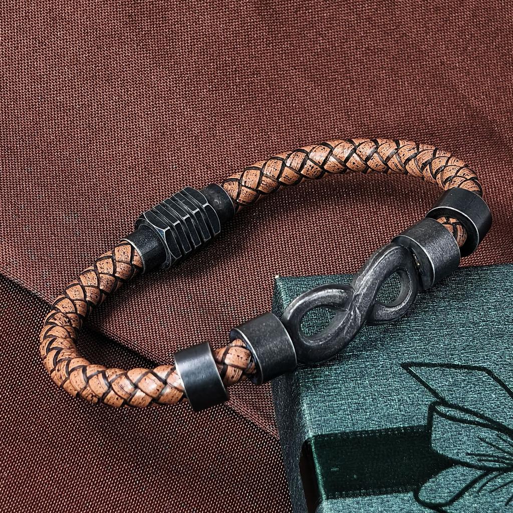 2026 European and American New Retro 8-character Black Bracelet Simple and Versatile Bracelet Leather Men