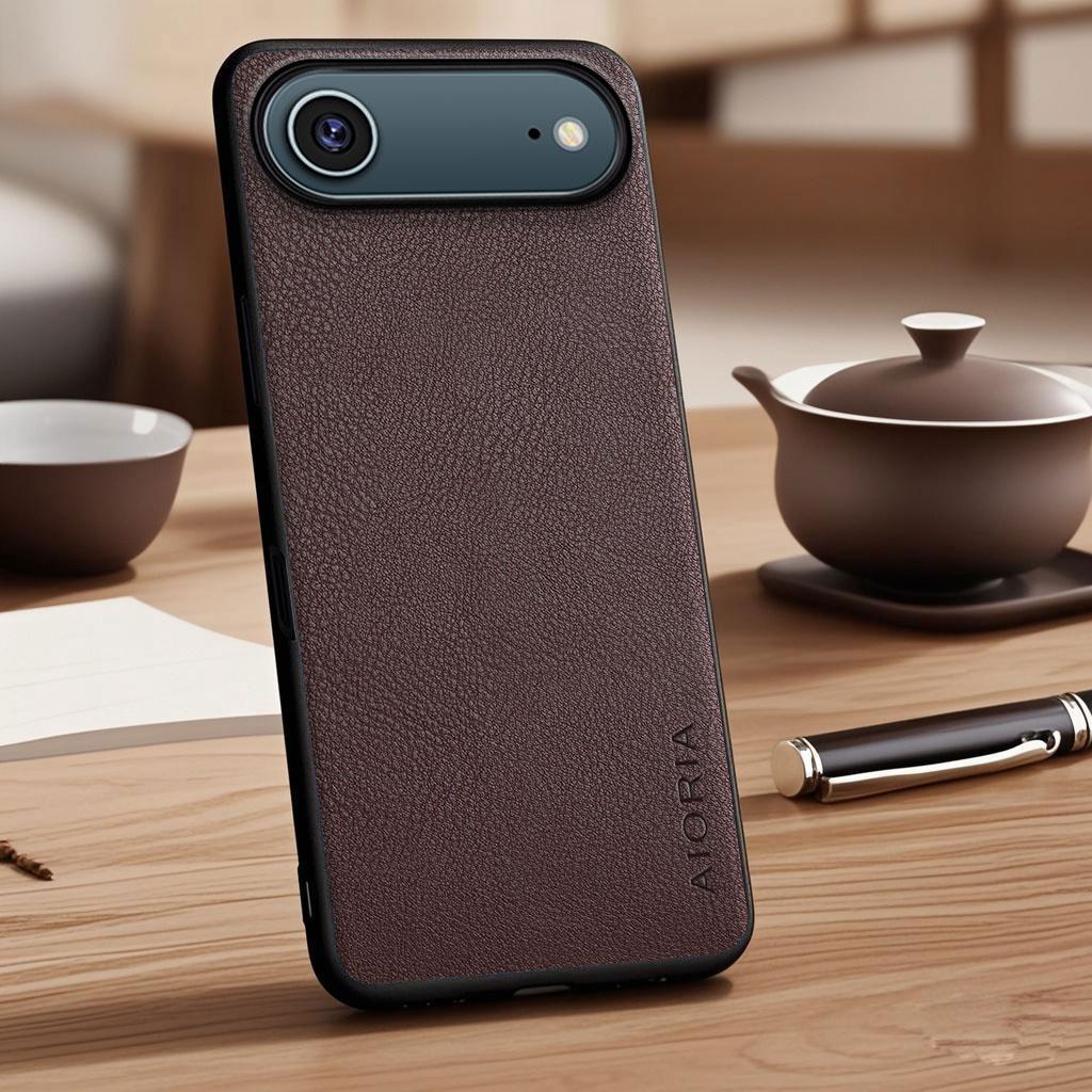 Case for iPhone 17 Air 16 15 14 13 Pro Max Plus Vegan Faux Lychee Pebbled Leather Cover Funda for iPhone 17 Pro Max Case Capa