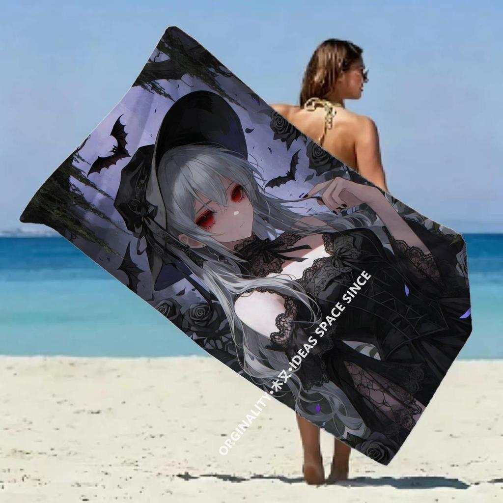 Gothic Witch Anime Beach Towel Patterned Sunscreen And Windproof Suitable For Swimming Pool Camping Travel Blanket