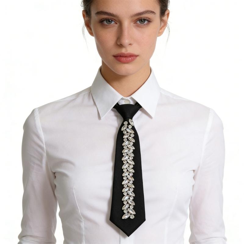 PreKnot Rhinestones Necktie For Men Women Easy Wear Shirt Accessory Tie for Party Outfit Styling Accessoy Neckpiece