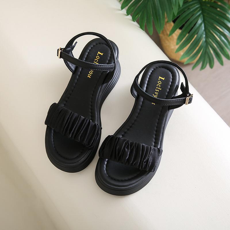 

Muffin sole heightening sandals women s slope heel summer new women s versatile Xiaoxiangfeng thick-soled non-slip wedding dress Roman shoes 34