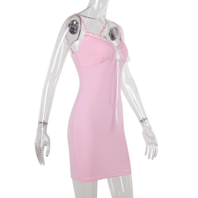 Autumn Dress Small Fragrance Quality Sexy Slim Contrast Color Drawstring Slip Dress Women