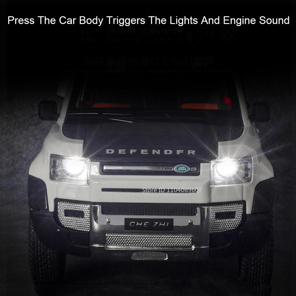 1:24 Land Rover Defender Toy Car Models Alloy Diecast SV2022 SUV Sound Light Doors Opened Pull Back Decoration Vehicle Toys Gift