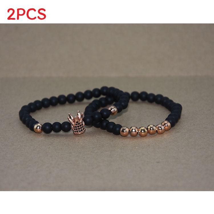 Elegant Copper Bead Bracelet With Micro Paved Zirconia Crown For Couples And Gift Giving