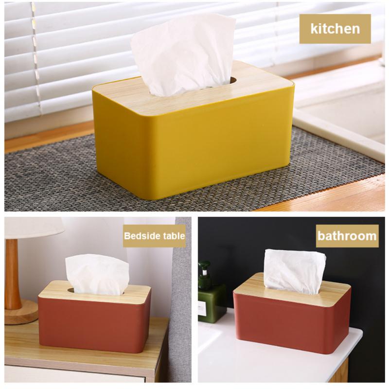 Wooden Tissue Box Napkin Holder Bamboo Lid Top Handkerchief Case Wipes Dispenser Toilet Paper Organizer Container Home Car Items