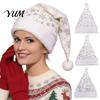 Holiday Party Decorations Snowflake Sequin Santa Hat for Adults, Plush Christmas with Faux Rabbit Fur Trim, Festive Xmas Headwear Men Women