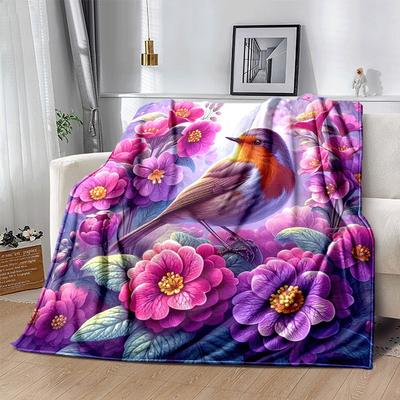 1pc Bird Printing Lightweight Flannel Blanket, Comfortable and Warm Blanket, for Camping Sofa Bed and Couch Office, Suitable for Gift Blanket
