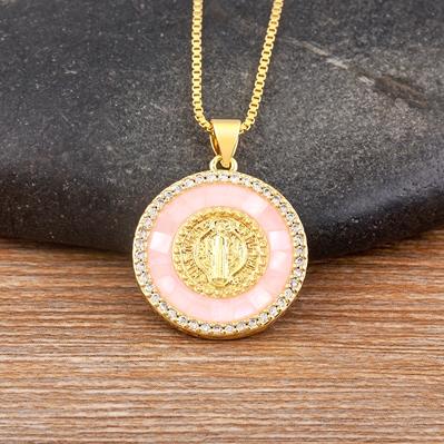 

Nidin New Arrival Classic Religious Virgin Mary Shell Pendant Amulet Necklace Gold Plated Christian Jewelry Prayer Choker Gifts розовый