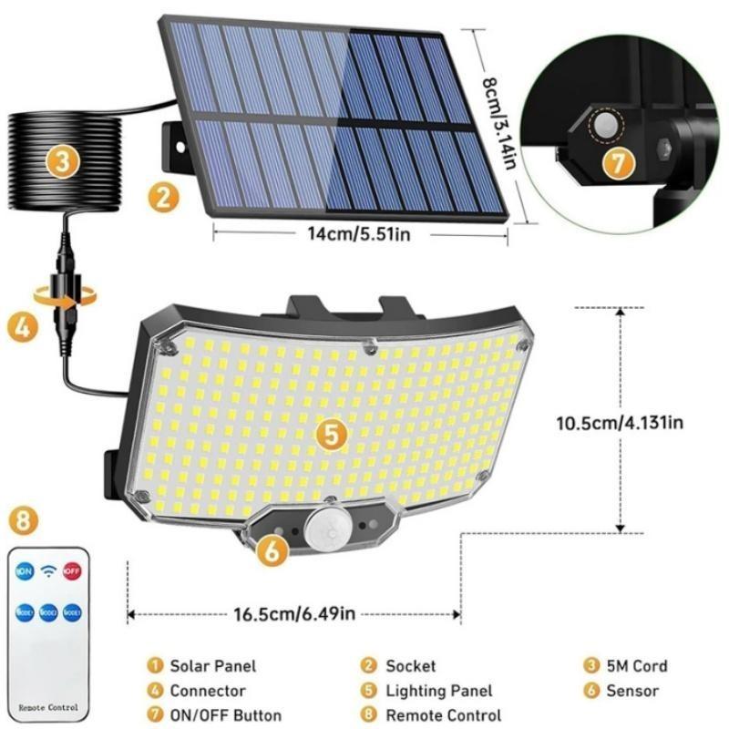 Solar LED Outdoor Motion Sensor Flood Light with Remote Control, Dusk To Dawn Function Solar Wall Lamp, Solar Courtyard Security Light