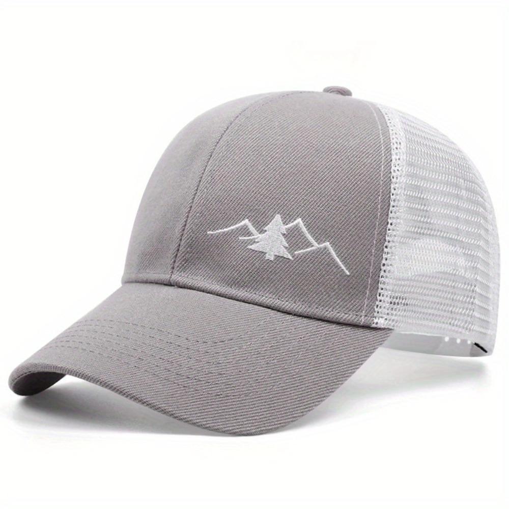 Mountain Embroidery Mesh Cap Adjustable Fit Sun Shading Hat Breathable Hat  Unisex Wear