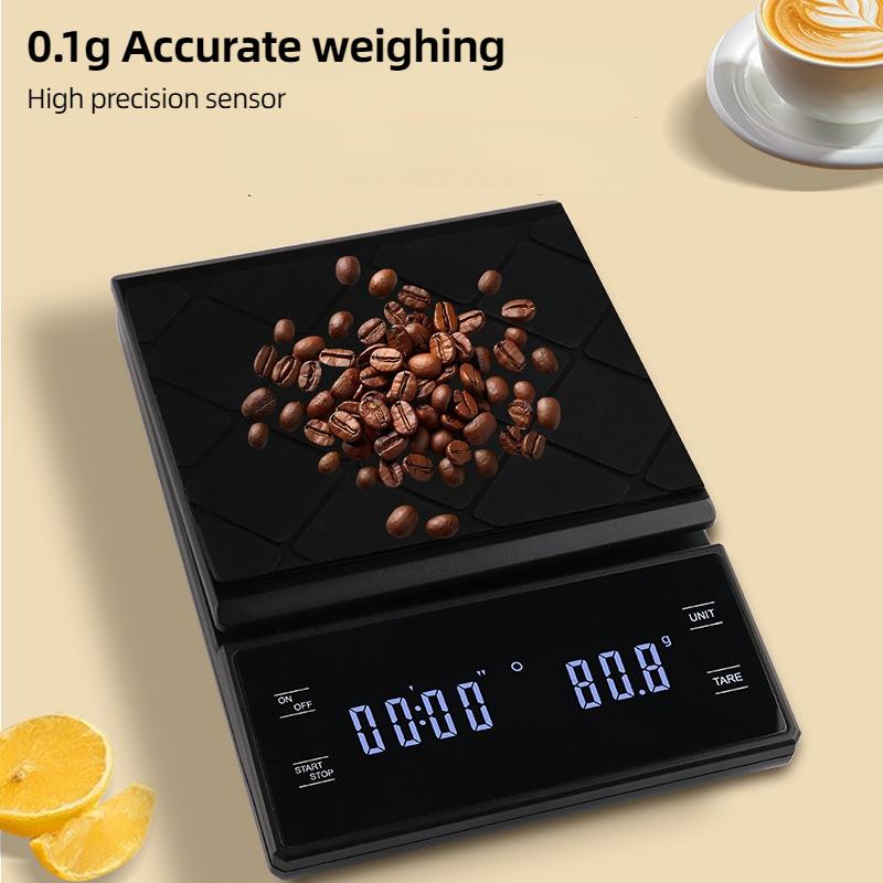 Digital Kaffevåg Med Timer LED-Skärm 3kg/0.1g Multifunktionell Kökskaffevåg Hushållskaffevåg Köksredskap