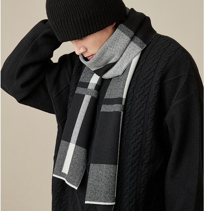 

High Quality Wool Blend Scarf Men Autumn Winter Thick Warm Business Versatile Stripe Cashmere Muffler Luxury Chrimas Gift Male no box