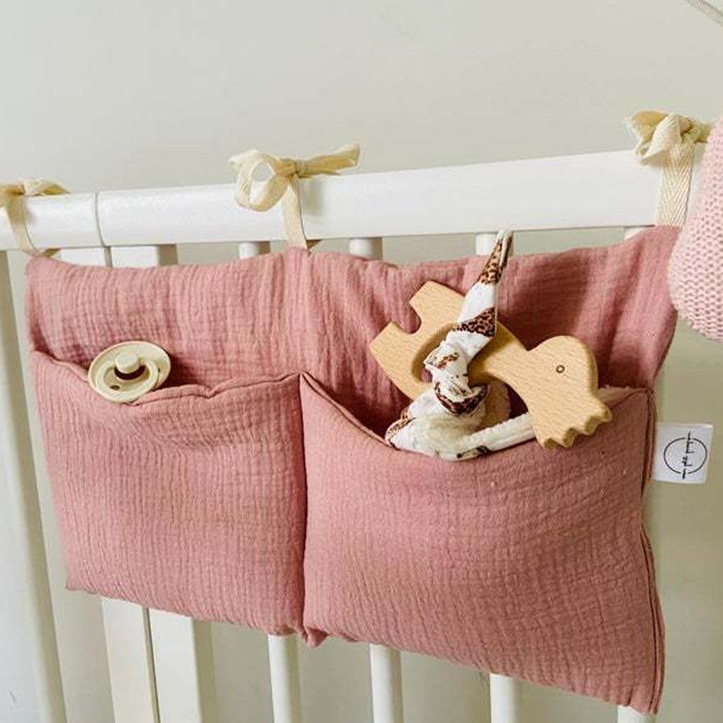 Cotton Baby Crib Storage Bag Portable Dual Layer Hanging Rail-mounted Reusable Washable Replacement Toy Organizer