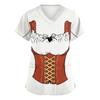 Women V Neck Short Sleeve Work Shirt with Pockets Oktoberfest Printed Top Nursing Uniform Medical Scrub Tee for Healthcare Staff