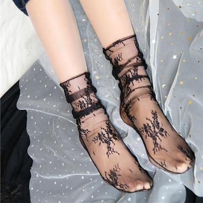 Sexy Lace Stockings White Women Transparent Socks Funny Floral Soft Black Fishnets Socks
