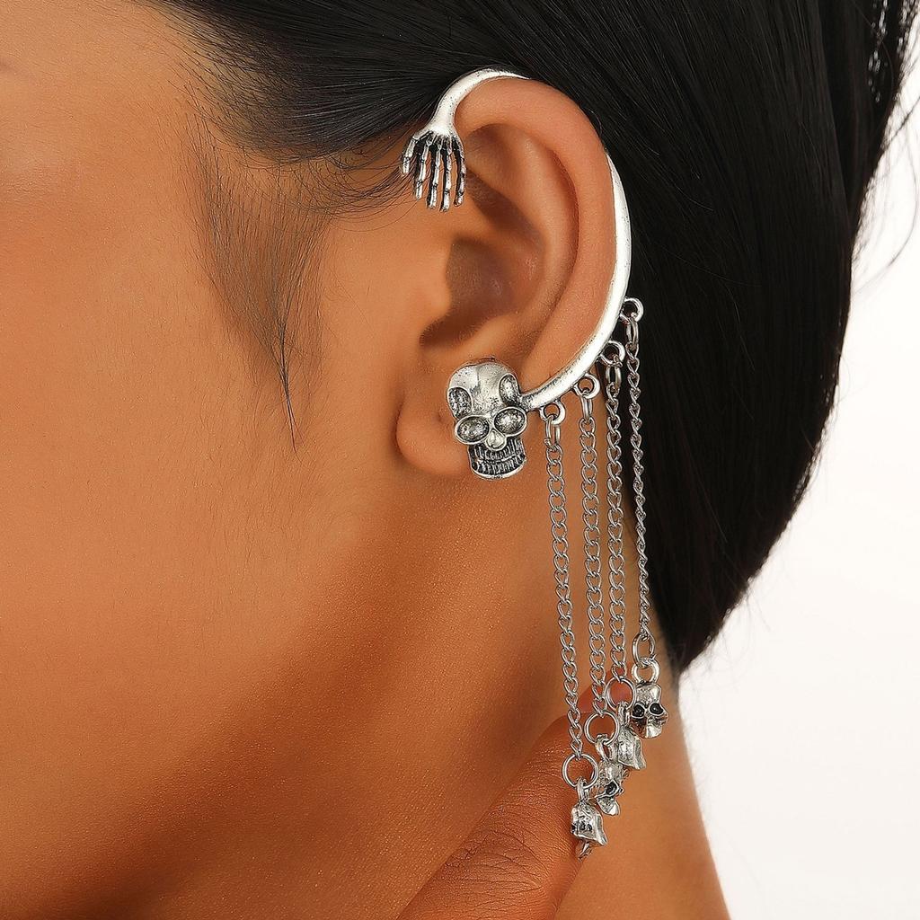Unique Skull Tassels Earring Fashion Dangle Ear Cuff Comfortable Ear Jewelry Alloy Texture Suitable for Party Wear