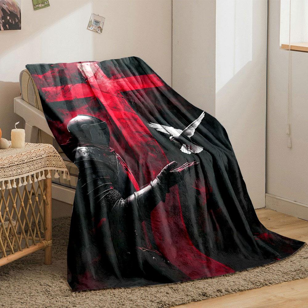 Crusader Dove Red Cross  Printed Blanket for Living Room Bed Couch lunch break Soft Cozy Blanket for Friend's festival Gift