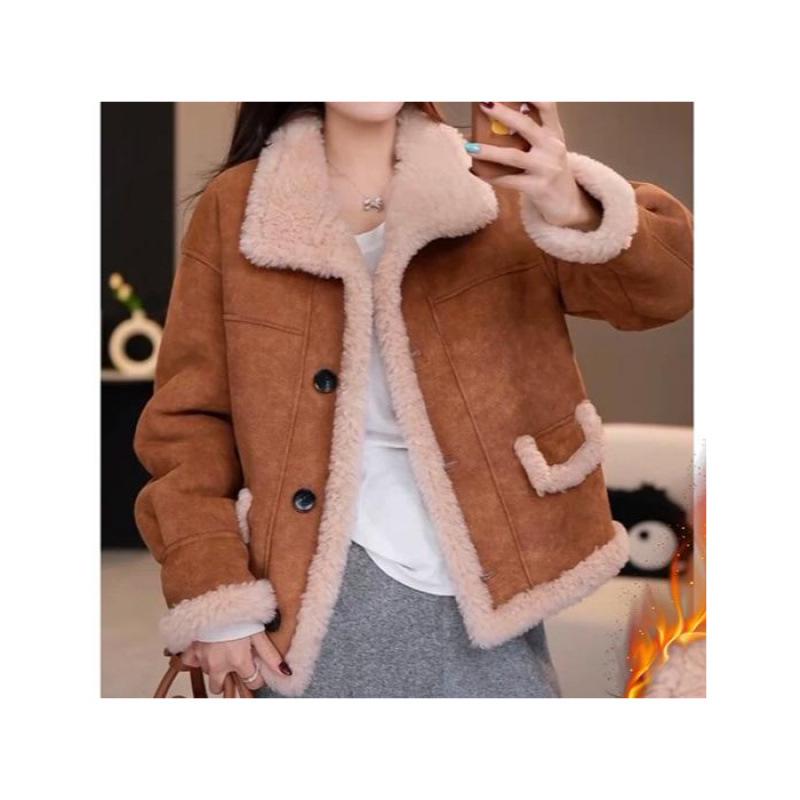 

Dual-Sided Lambswool & Leather Motorcycle Jacket - Warm Velvet-Lined Fur Coat for Autumn/Winter Small