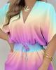 2024 Summer European & American Women's V-Neck Tie Short Sleeve Jumpsuit