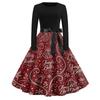 Women's Trendy Retro V-Neck Christmas Dress with Snowflake and Christmas Tree Print for Casual Holiday Wear