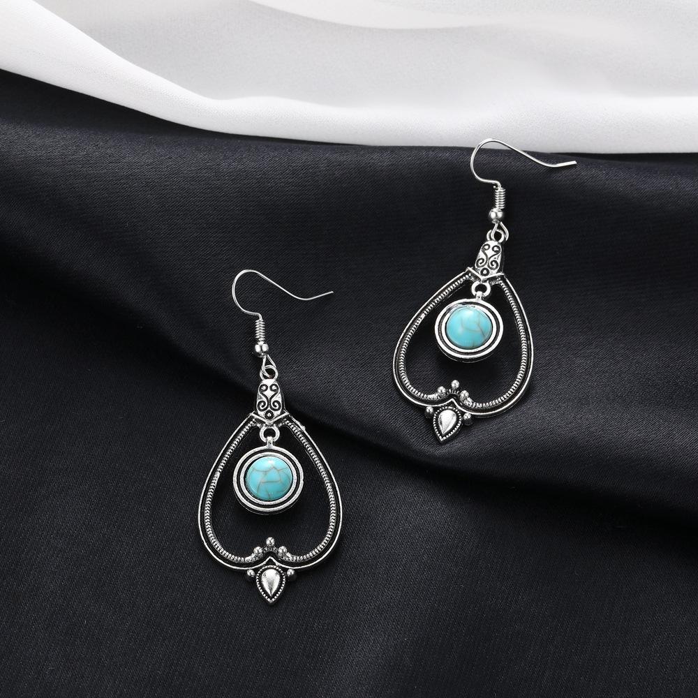 Personalized Earrings Retro Bohemian Peach Heart Hollow Round Turquoise Earrings Earrings