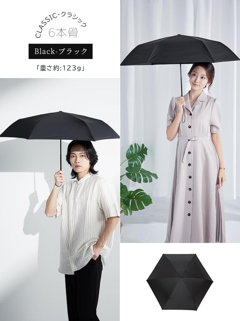 KIZAWA Folding Carbon 6 UV Light Suitable for Sun and Level 5 Water Full Light Heat Heat Black Parasol, Ultra-Lightweight Fiber, Ribs, 123g-156g,