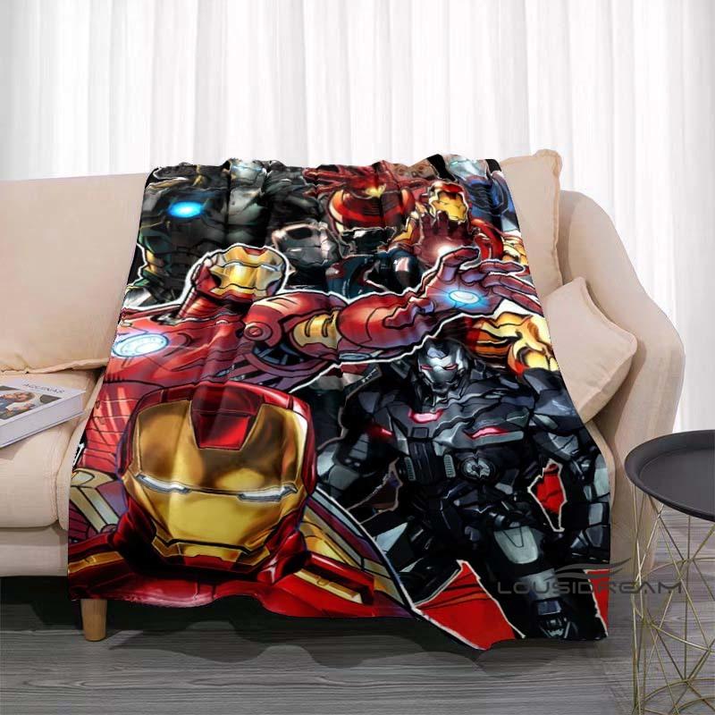 Available In Various Sizes, These Cartoon Iron Man Blankets Are Soft, Fluffy Flannel Blankets Perfect for Use On Sofas, In The