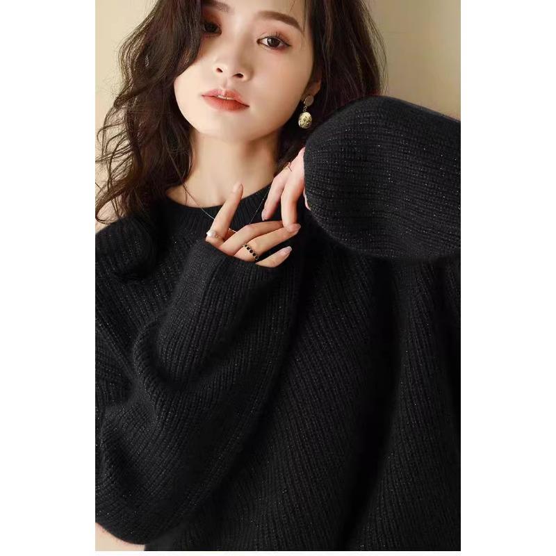 Red Bright Silk Sweater for Women in Autumn and Winter New European High-end Thickened Lazy Bottoming Sweater Retro Top
