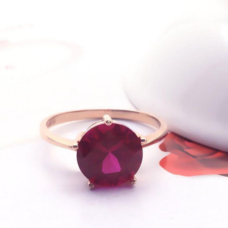 Fioletowy Pozłacany Różowym Złotem Inkrustowany Czerwonym Kamieniem Powierzchnia Jajka Pierścionek, Prosty Lekki Luksus Klasyczny Pięcioramienny Pierścionek Biżuteria
