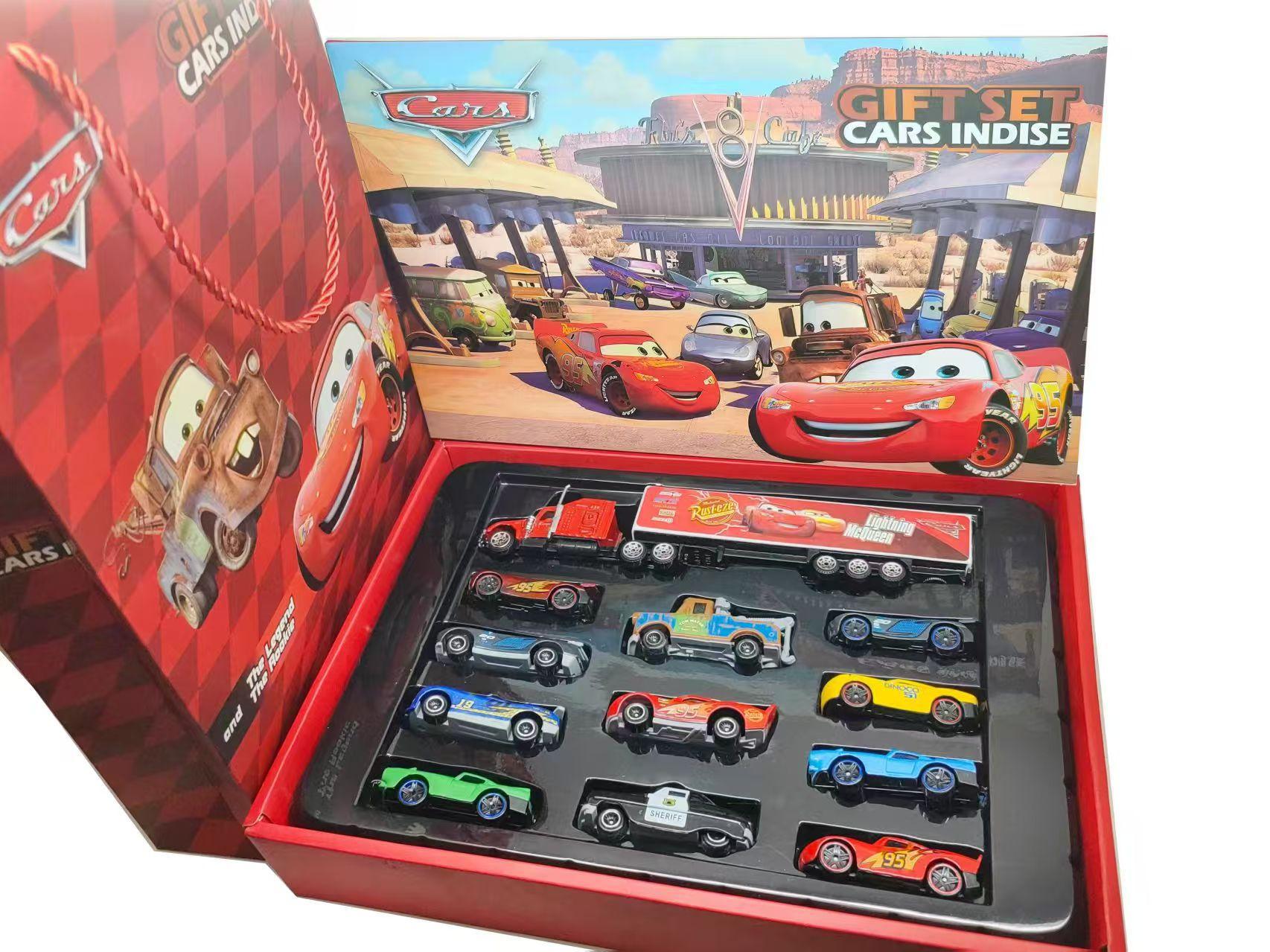 12Pcs Boîte Cadeau Pixar Cars Modèle Réduit en Métal Voiture Lightning McQueen Jouet Camion Oncle Jackson Jouets d'Anniversaire pour Garçon black